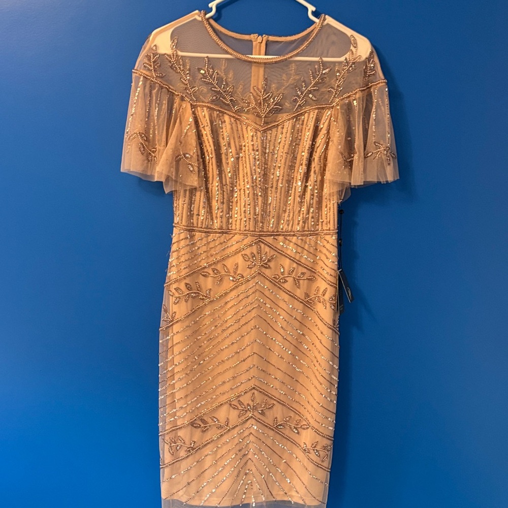 Adrianna Papell Gold Embellished Midi Dress